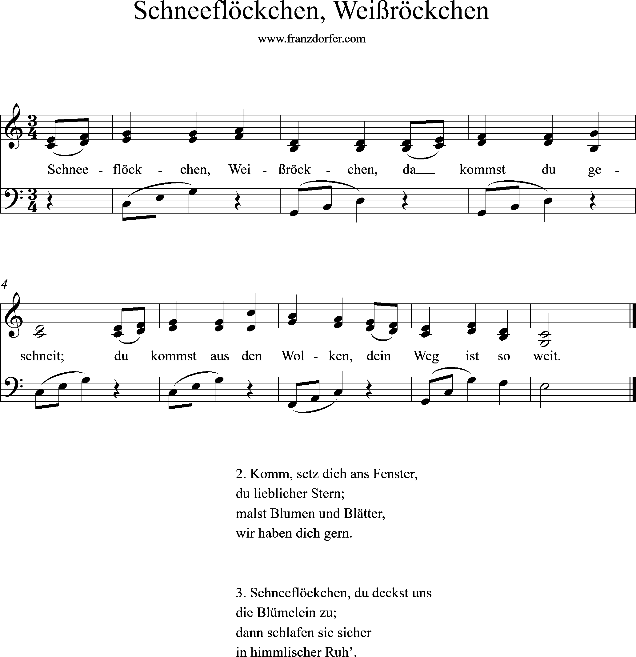 C-Dur, Schneeflöckchen- Klaviernoten